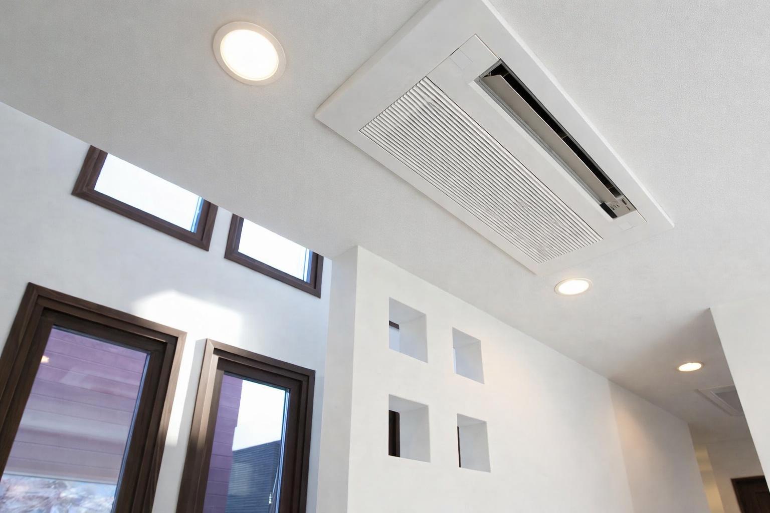 Central air conditioning vent circulating clean air throughout a modern home